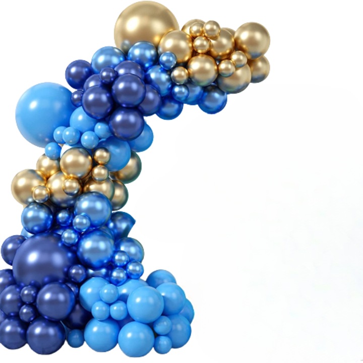 Комплект от 101 декоративни балона TrendiShop® за събития, първокласно качество, латекс, професионални и издръжливи, идеални за рождени дни и други партита, синьо-златисти