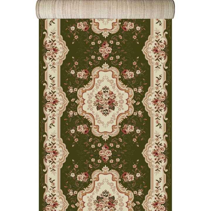 Traversa Festonata / Surfilata, Model Covorexpert Lotos 570-310, Lungime Fir 8 mm, Latime 1m, Marime 100 x 200 cm, Crem, Verde, Antialergic, Polipropilena, Living, Dormitor, Coridor, Hol 100 x 200