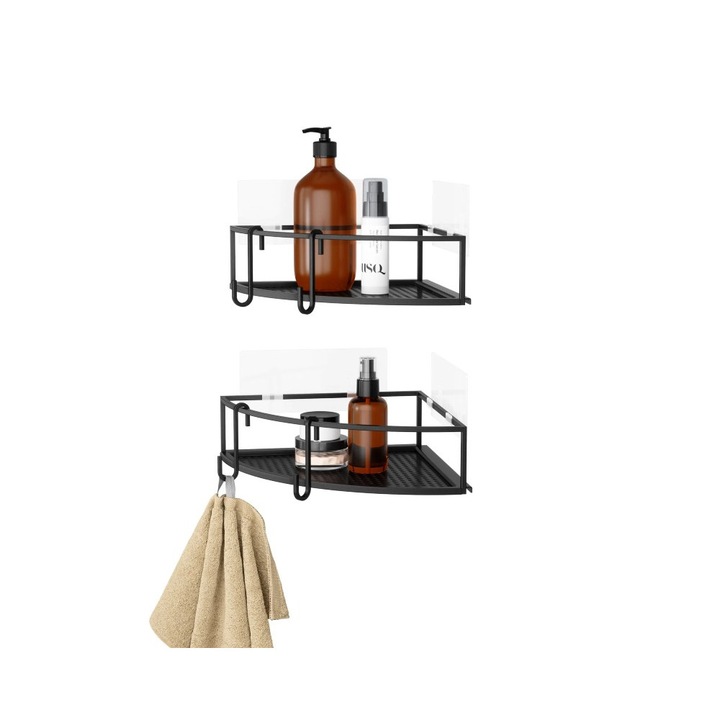 Set 2 rafturi baie Umbra, Metal, Negru