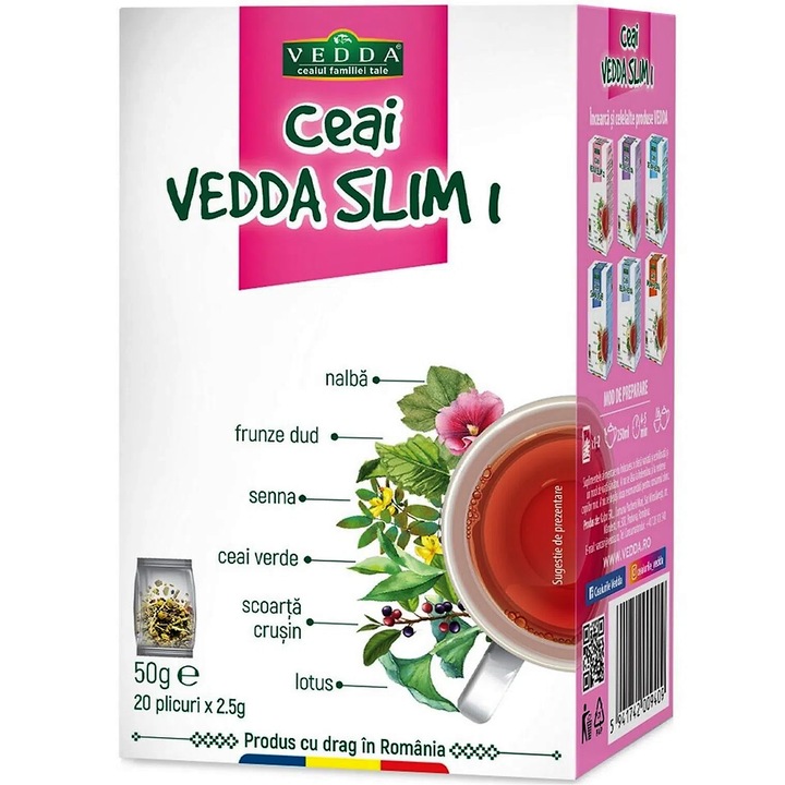 Ceai Vedda Slim 1, pentru slabit, arderea grasimilor si detoxifiere, supraplic, 20doze x 2,5gr, Kalpo