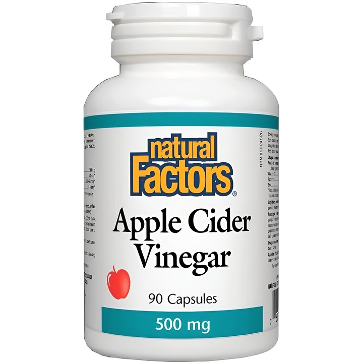 Supliment Otet cidru de mere "Apple Cider Vinegar" 500mg, slabire si arzator grasimi, 90cps, Natural Factors