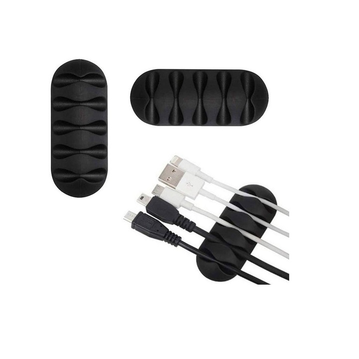 Set 2 buc organizator cablu telefon din silicon negru Nabi Market ®