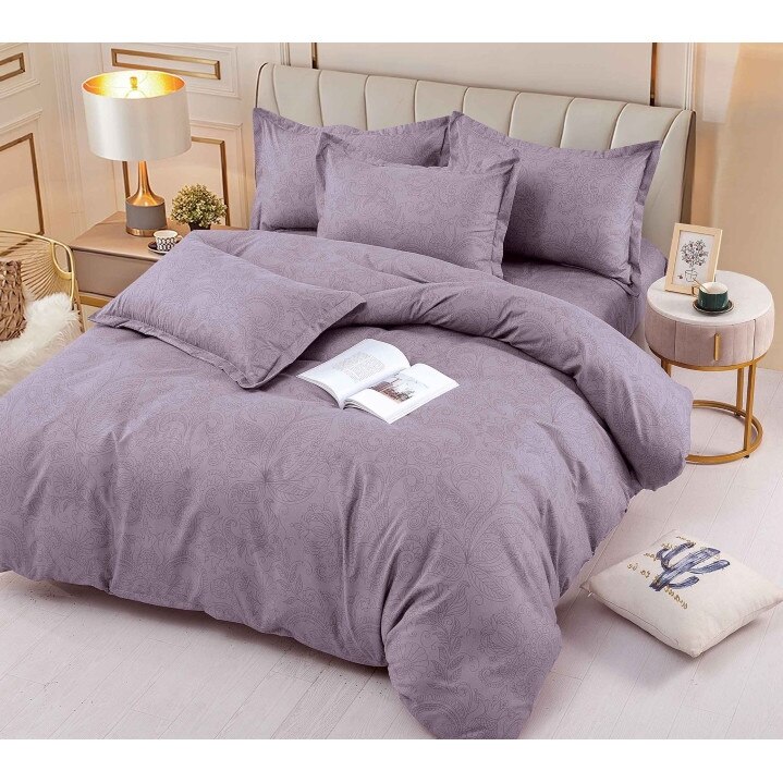 Lenjerie de pat, Jojo Home, 4 piese, 1 persoana, imprimeu Elegant, 155x230cm, Mov