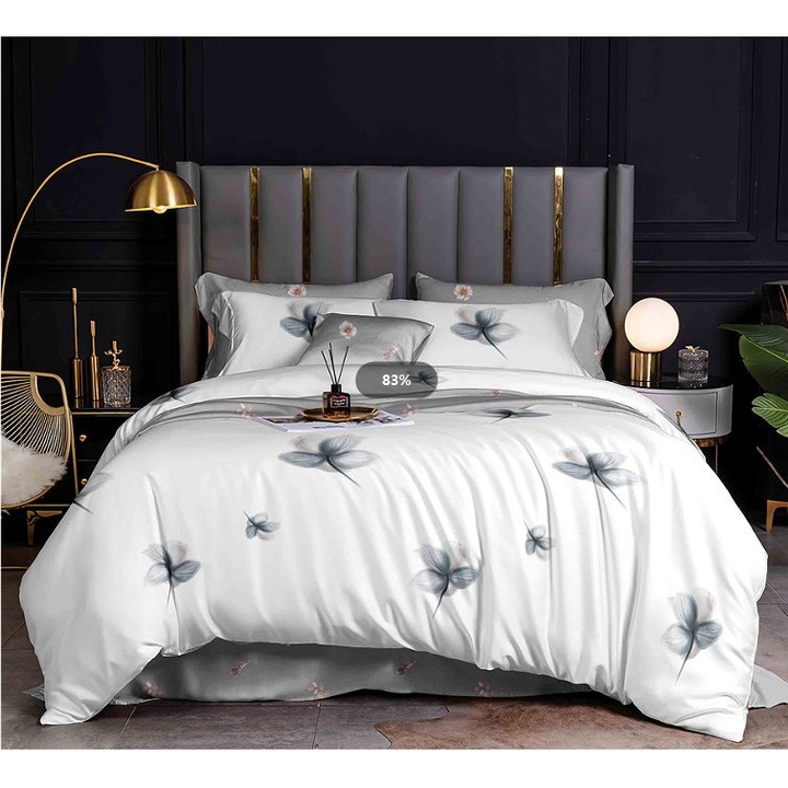 Комплект спално бельо, 6 части, за двойно легло, изработено от фино, Evia Home, Водна лилия