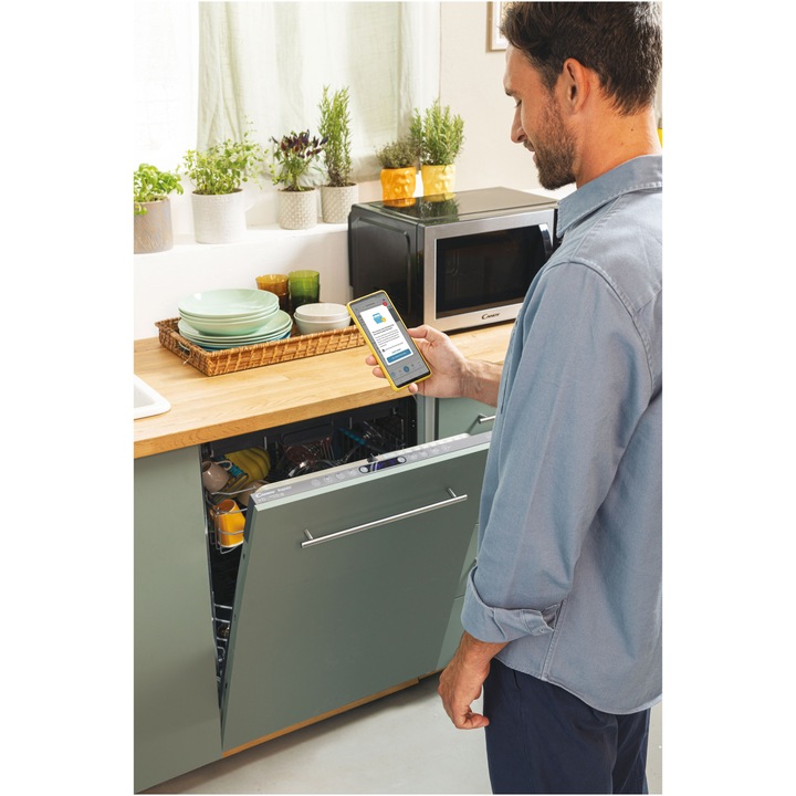 Masina de spalat vase incorporabila Candy Rapido CI 6B4S1PSA, 16 seturi, 10 programe, Clasa B, Motor Inverter, Wi-Fi, Bluetooth, 3 cosuri, Power Wash, Automatic open door, Add-dish, Wash&Dry 35’, Maxi Tub, 60 cm