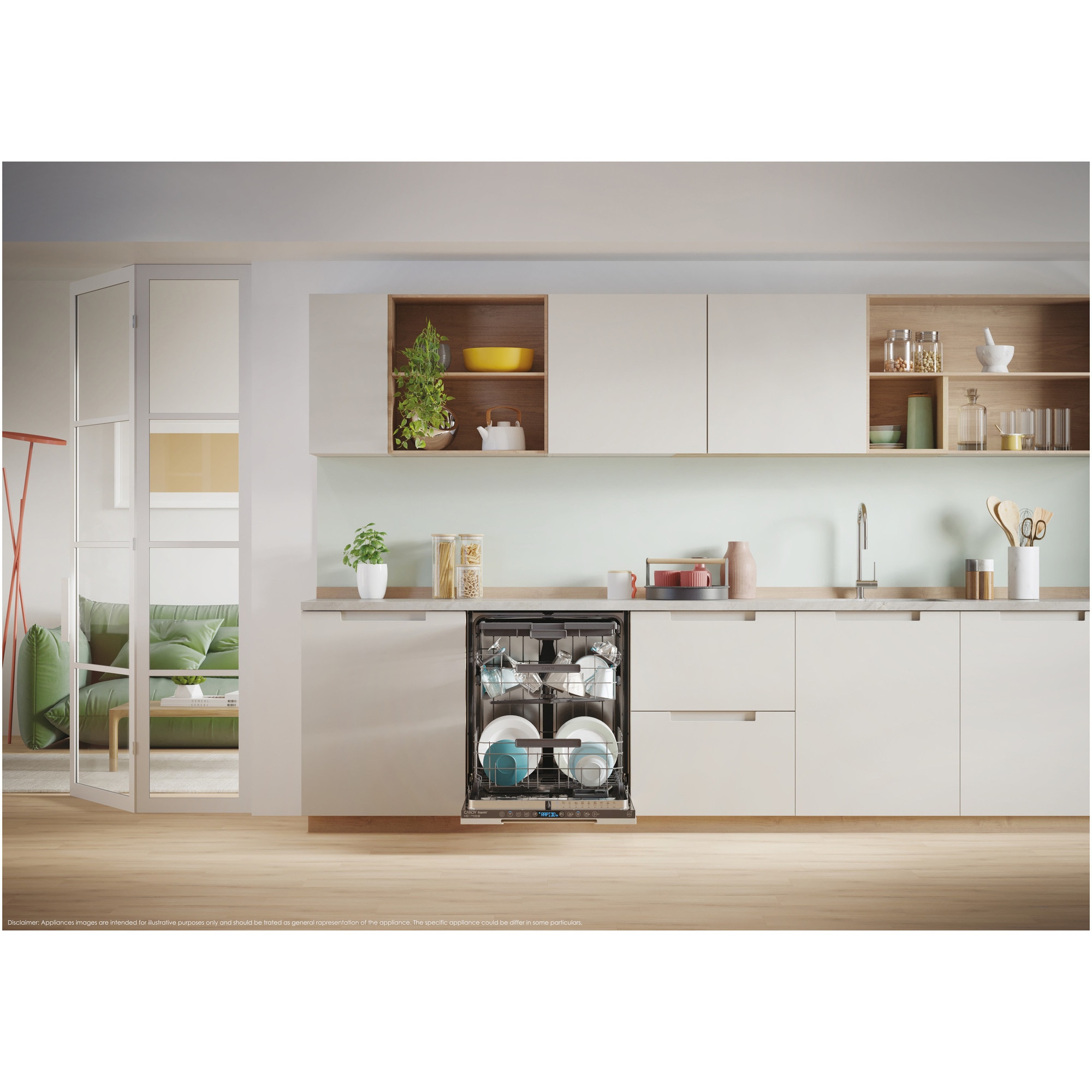Masina de spalat vase incorporabila Candy Rapido CI 6B4S1PSA, 16 seturi, 10 programe, Clasa B, Motor Inverter, Wi-Fi, Bluetooth, 3 cosuri, Power Wash, Automatic open door, Add-dish, Wash&Dry 35’, Maxi Tub, 60 cm
