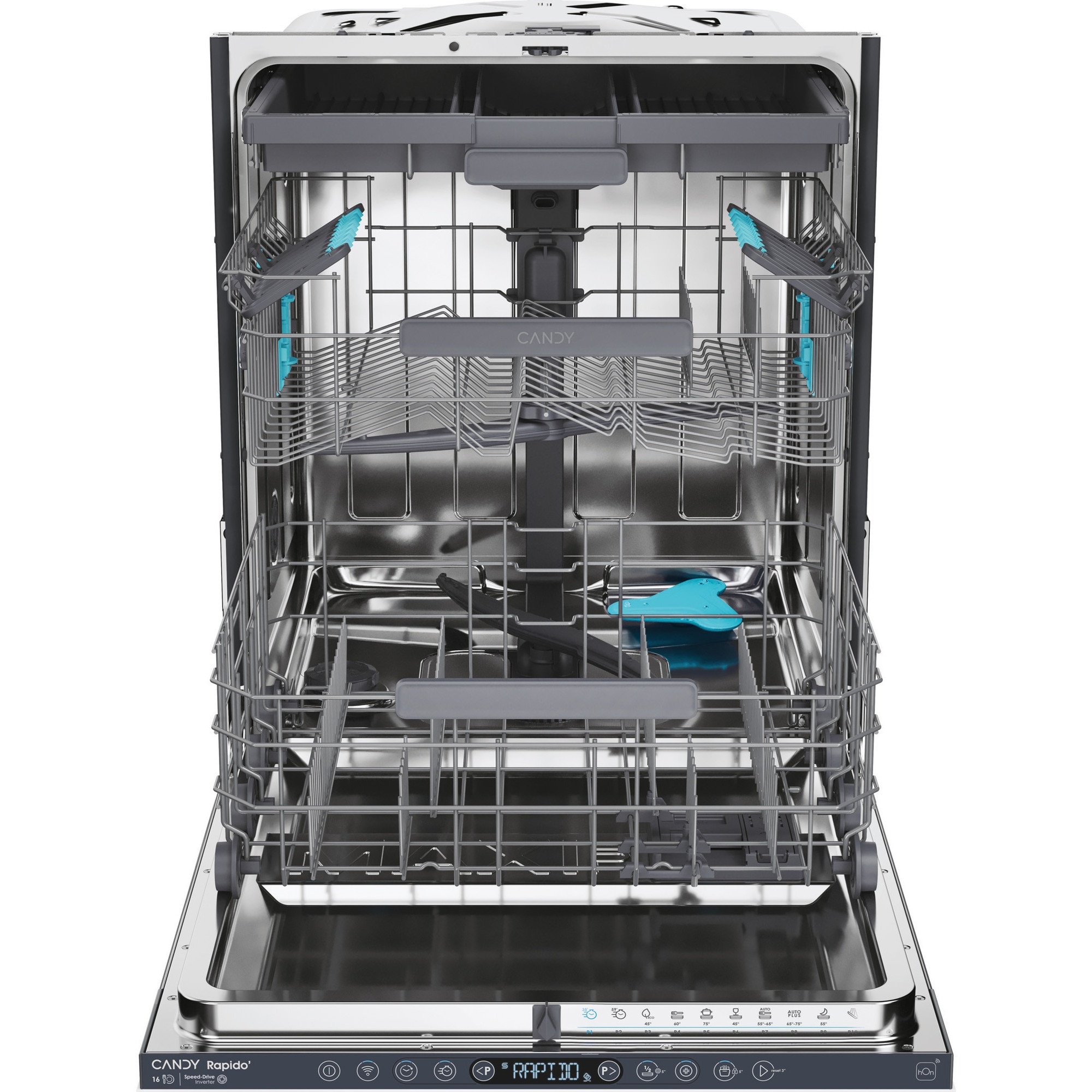 Masina de spalat vase incorporabila Candy Rapido CI 6B4S1PSA, 16 seturi, 10 programe, Clasa B, Motor Inverter, Wi-Fi, Bluetooth, 3 cosuri, Power Wash, Automatic open door, Add-dish, Wash&Dry 35’, Maxi Tub, 60 cm