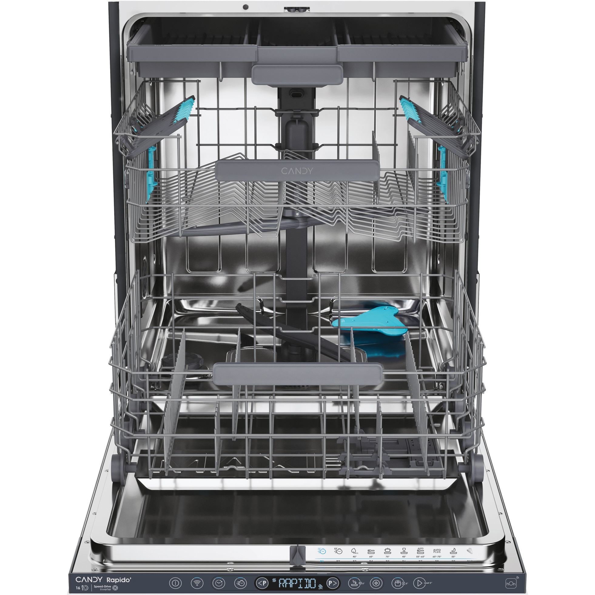 Masina de spalat vase incorporabila Candy Rapido CI 6B4S1PSA, 16 seturi, 10 programe, Clasa B, Motor Inverter, Wi-Fi, Bluetooth, 3 cosuri, Power Wash, Automatic open door, Add-dish, Wash&Dry 35’, Maxi Tub, 60 cm