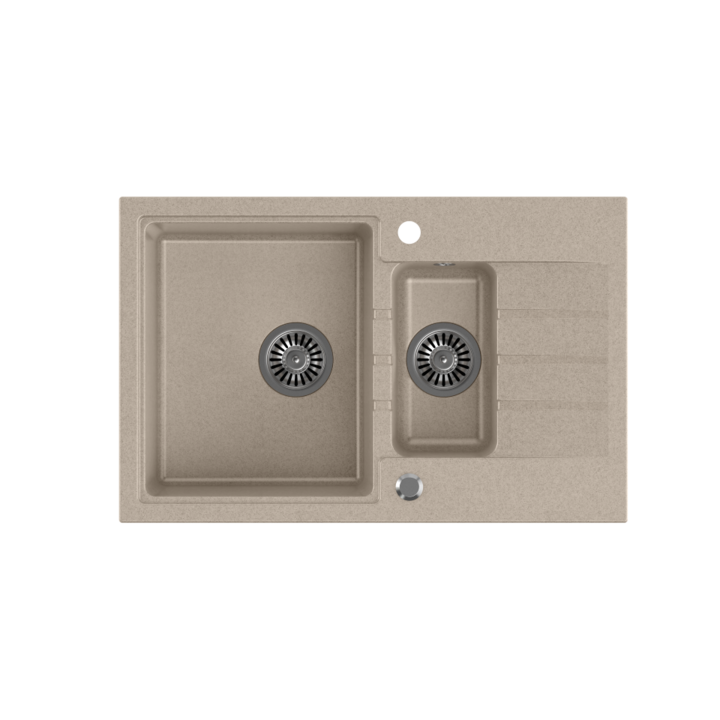 Chiuveta PETER 156 granit GraniteQ nisip de rau (bej) 1,5 vas fara (78x50x20) cu sifon si dop