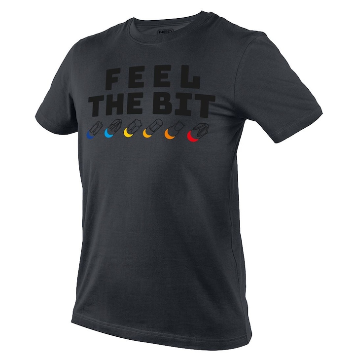 Тениска с щампа "FEEL THE BIT", сива, размер 3XL/58, Neo