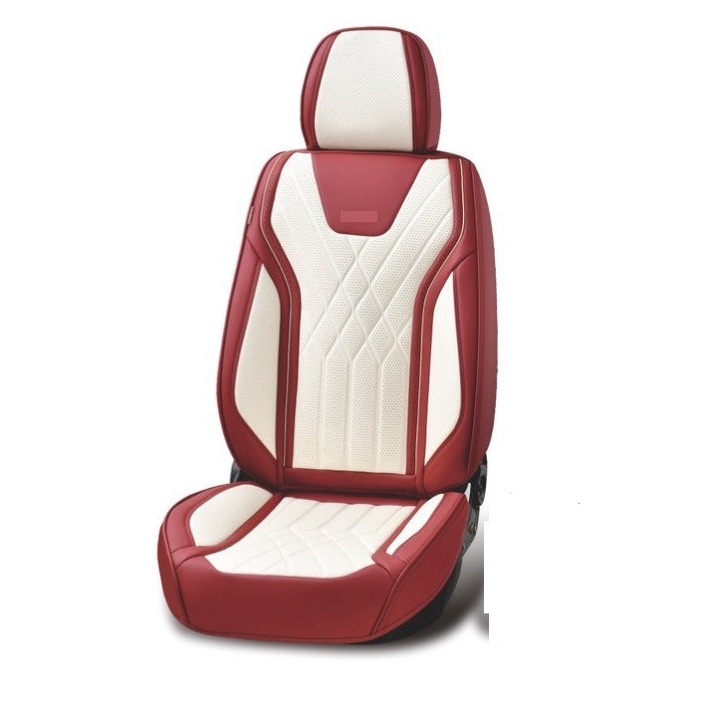 Set huse scaune auto, universale, piele ecologica bordo cu alb, Luxury, fata-spate