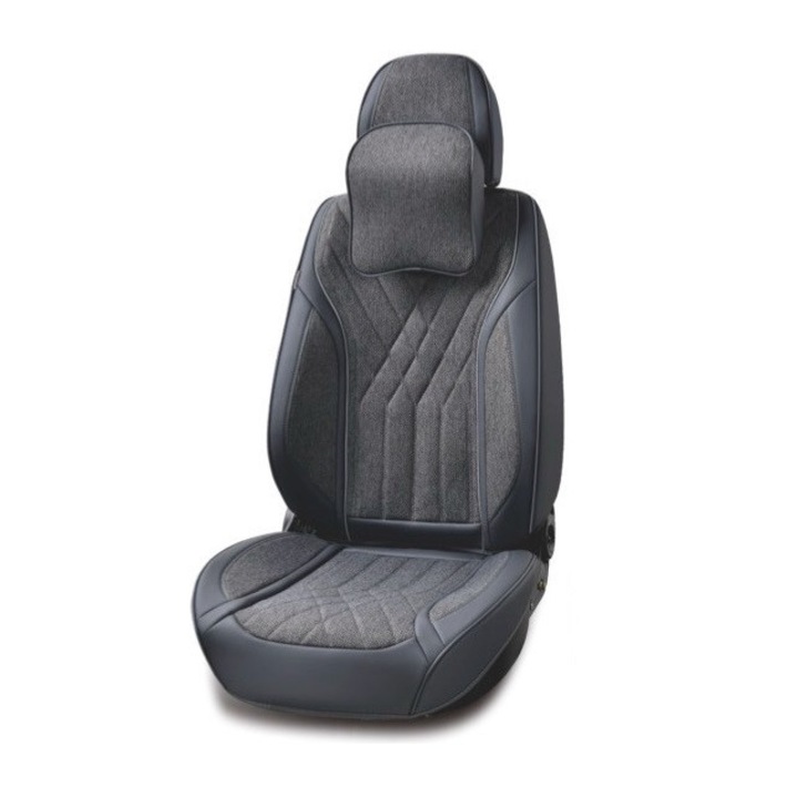 Set huse scaune auto, universale, piele ecologica gri cu material textil gri, fata-spate