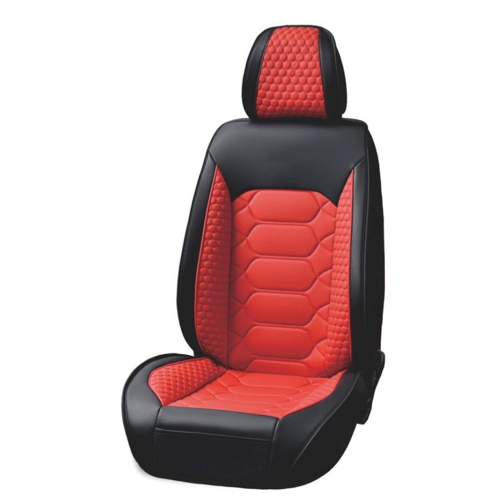 Set huse scaune auto, universale, piele ecologica negru cu rosu, fata-spate