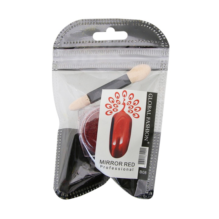 Pigment pentru unghii, Global Fashion, Mirror Red B08, 5 gr, Rosu