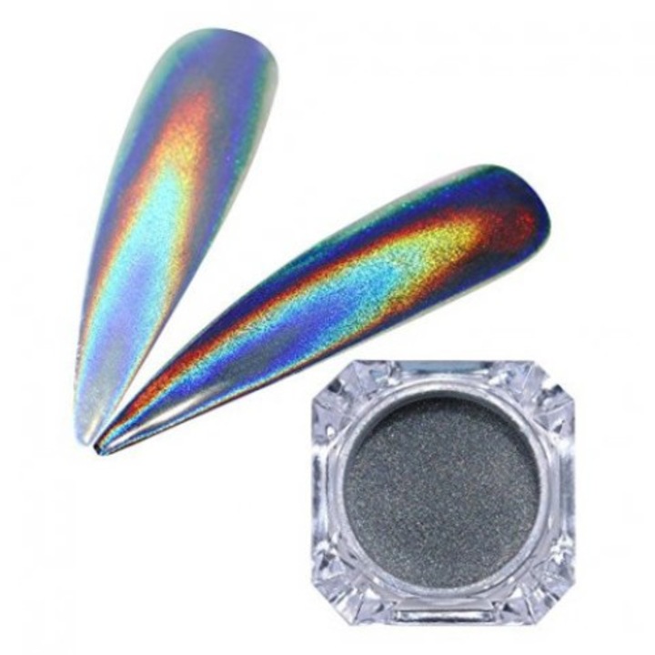 Köröm pigment, Global Fashion, Holografikus ezüst, 5 gr, ezüst