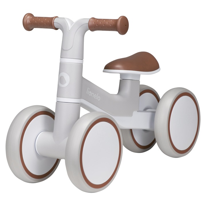 Bicicleta fara pedale, Lionelo, Villy, Cu 4 roti, Din spuma EVA si TPR, Stabila, Manere moi, antiderapante, 12- 36 luni, Sustine pana la 30 kg, Certificata EN 71-1:2014, EN 71-2:2011, EN 71-3:2019, Bej