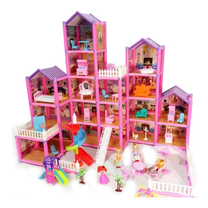 Casa pentru papusi AliBibi® cu lumini, mobilier si papusi incluse