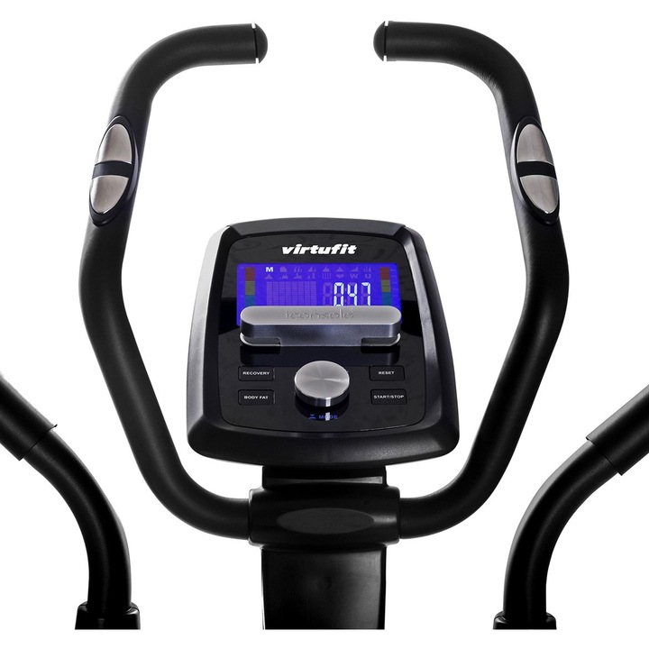 Bicicleta eliptica VirtuFit iConsole Total Fit Crosstrainer, masa rotativa de 22kg, greutate maxima utilizator 150kg, display LCD, pedale reglabile si antiderapante, 24 programe, Quick Keys, incarcator USB