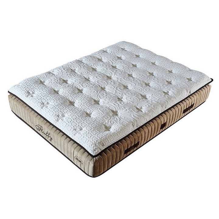 Saltea ortopedica, Fluffy, cu arcuri impachetate si arcuri Bonnel, burete, spuma poliuretanica cu memorie, fermitate medie, camel, 140 X 200 x 37 cm