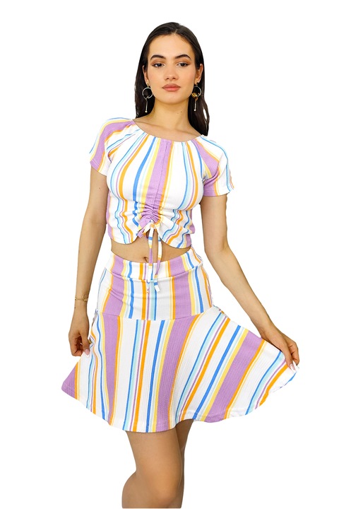 Compleu de vara Mariposa, cu fusta sport si bluza cu snur, Lila