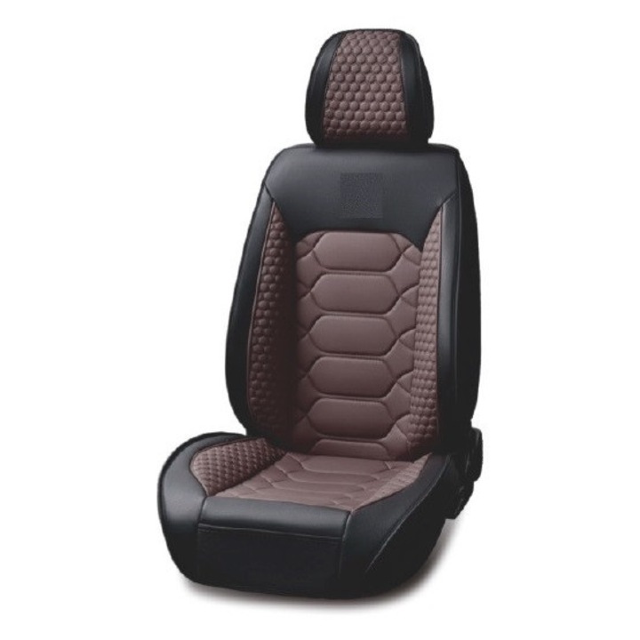 Set huse scaune auto, universale, piele ecologica negru cu maro, fata-spate