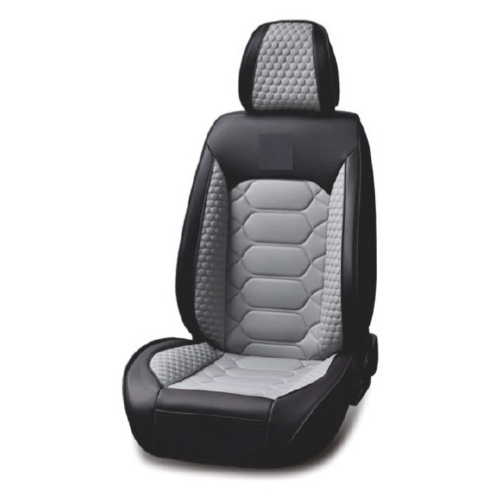 Set huse scaune auto, universale, piele ecologica negru cu gri, fata-spate