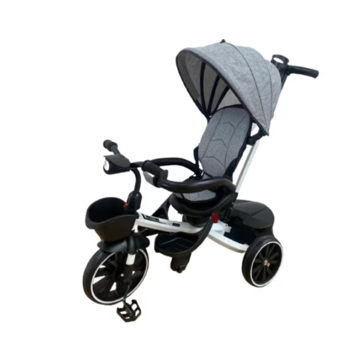 Tricicleta Go Kart, cu scaun reversibil, pozitie de somn, muzica si lumini, gri