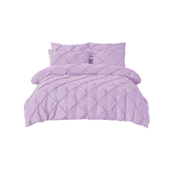 Lenjerie pat dublu din finet cu pliuri 6 piese Lila Pastel Jojo