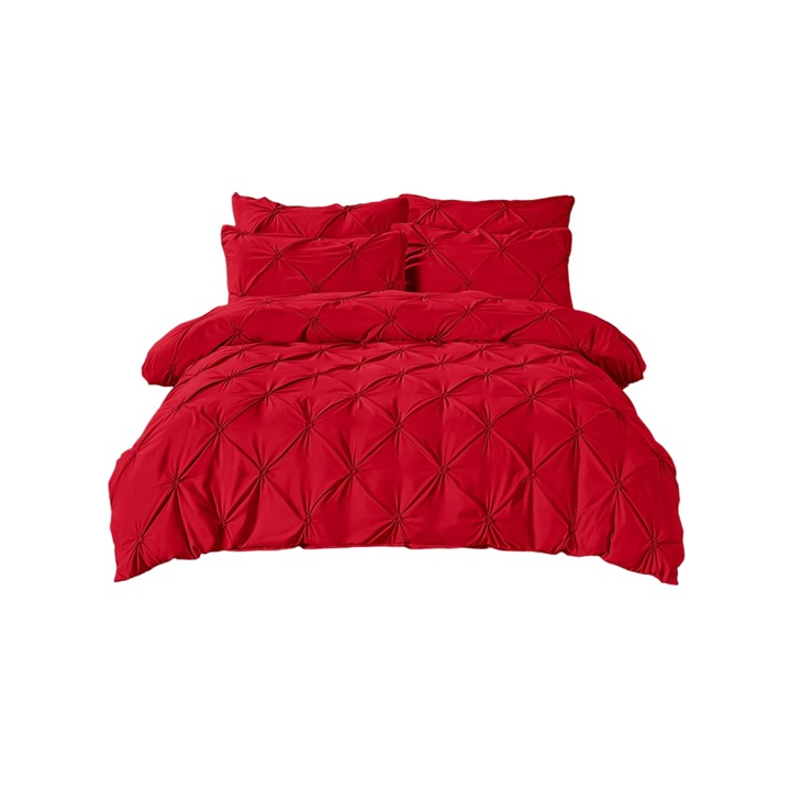 Lenjerie pat dublu din finet cu pliuri 6 piese Rosu Ferrari Jojo