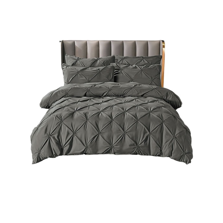 Lenjerie pat dublu din finet cu pliuri 6 piese Kaki Jojo