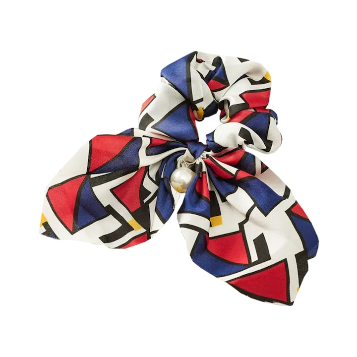 Elastic de par, model funda supradimensionata cu accesoriu perluta delicata, imprimeu abstract, albastru, EFAYN