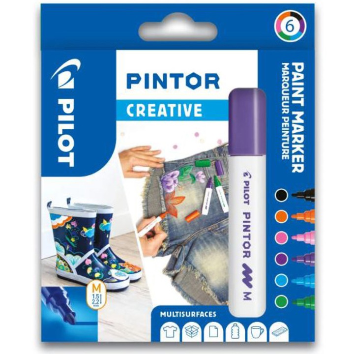 Комплект маркери Pilot Pintor, Творчески, Микс 6 цвята, Среден връх