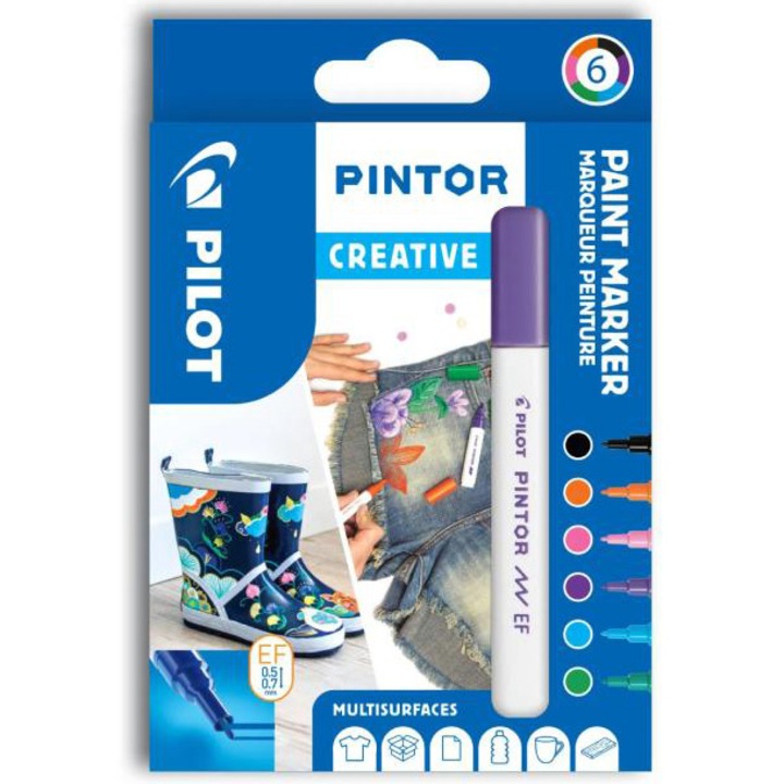 Комплект маркери Pilot Pintor, Творчески, Микс от 6 цвята, Изключително фин връх