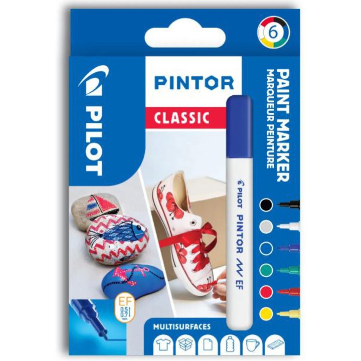 Markerkészlet, Pilot Pintor, klasszikus, kevert 6 szín, extra finom hegy