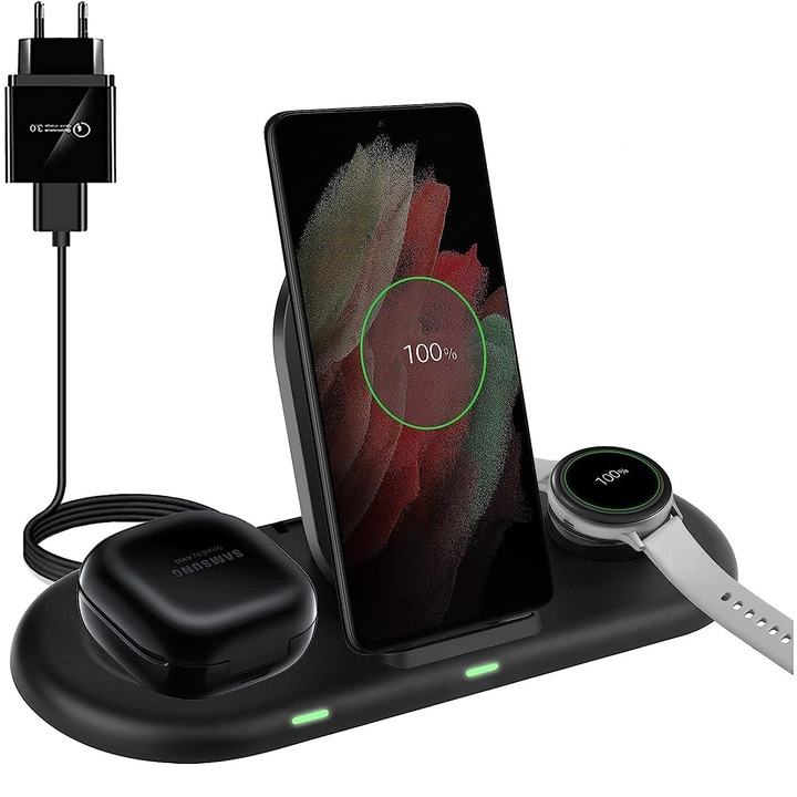 Neotrix Intel Incarcator Wireless, Neotrix, Statie Incarcare 3 In 1 QC Fast Charger ...