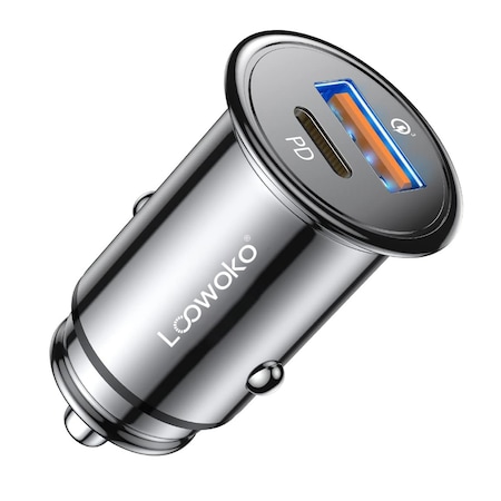 Incarcator auto bricheta Loowoko® Power Monster, 54W, PD3.0 + QC3.0, Type C si USB, Qualcomm 3.0, carcasa metal, dimensiuni reduse, negru