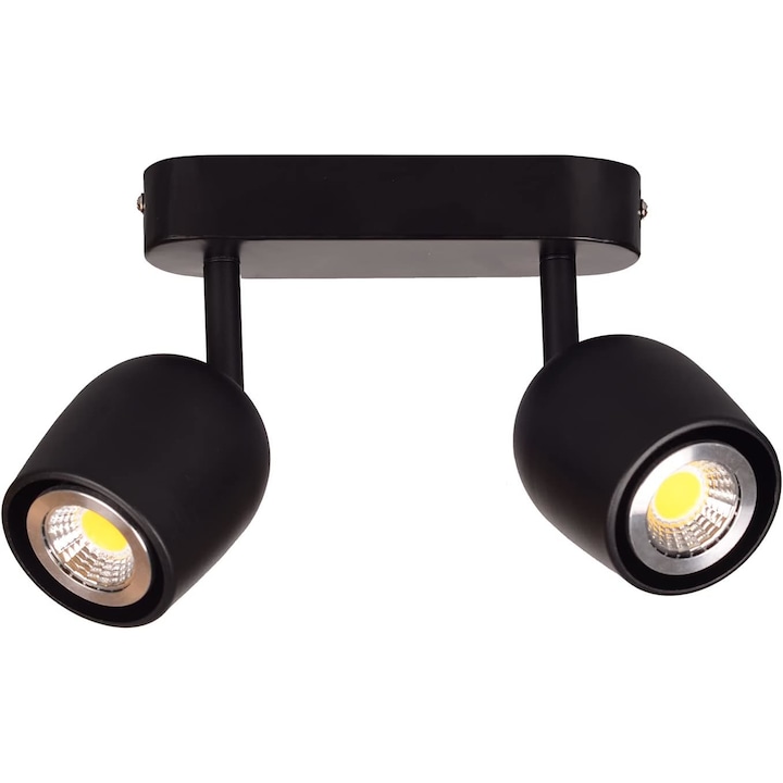 Plafoniera LED cu 2 spoturi pivotante reglabile, Suport lampa GU10, Spot cu 2 becuri pivotante, negru mat(becul nu este inclus)