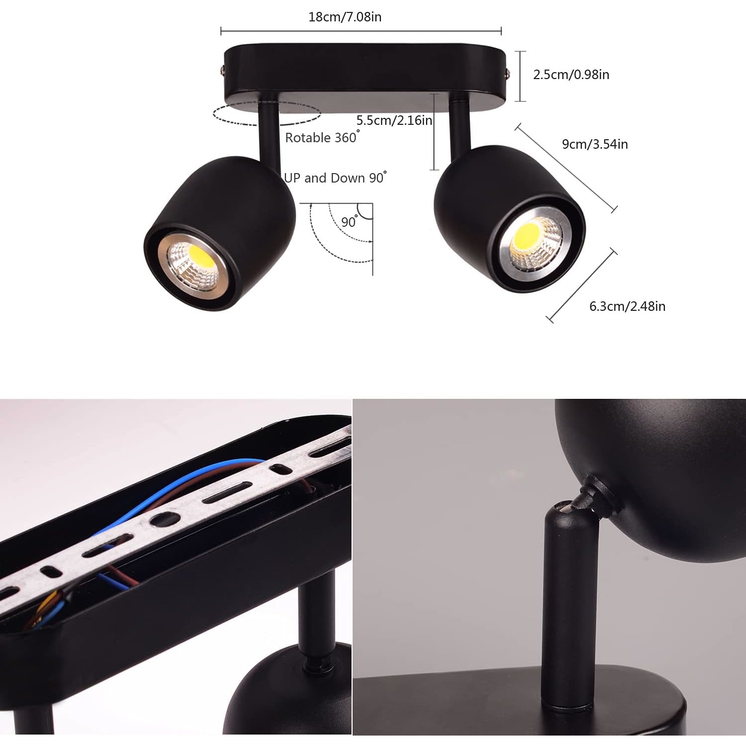 LED плафон с 2 регулируеми въртящи се точки, GU10 фасунга, Spot с 2 ...