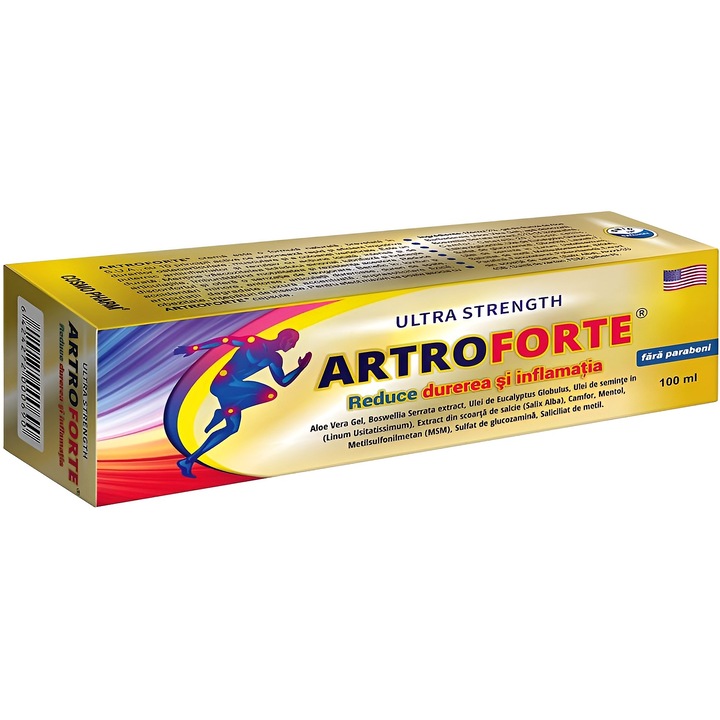 Crema ArtroForte, formula imbunatatita, dureri articulare si musculare, cu 11 ingrediente naturale active, Ultra Strength, 100ml, CosmoPharm
