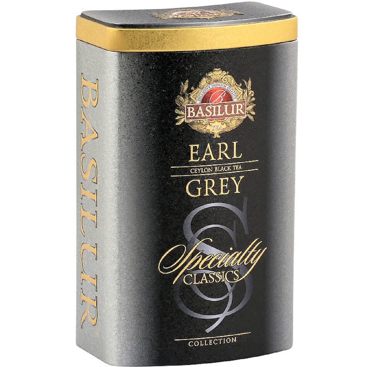 Ceai negru ceylon Earl Grey cu bergamota, colectia Specialty Classics cutie metalica, 100gr, Basilur Tea