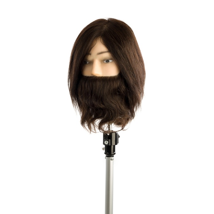 Cap manechin barbat cu barba, Labor Pro, Par natural, 30 cm, Maro