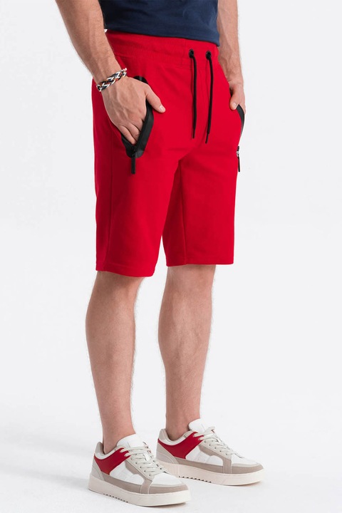 OMBRE, Бермуди от жарсе с джобове с цип, Червен