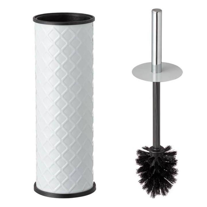 Perie wc din metal, 9x35cm, alb, design romburi