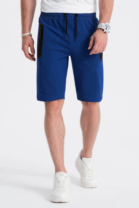 OMBRE, Bermude din jerseu cu buzunare laterale cu fermoar, Albastru royal
