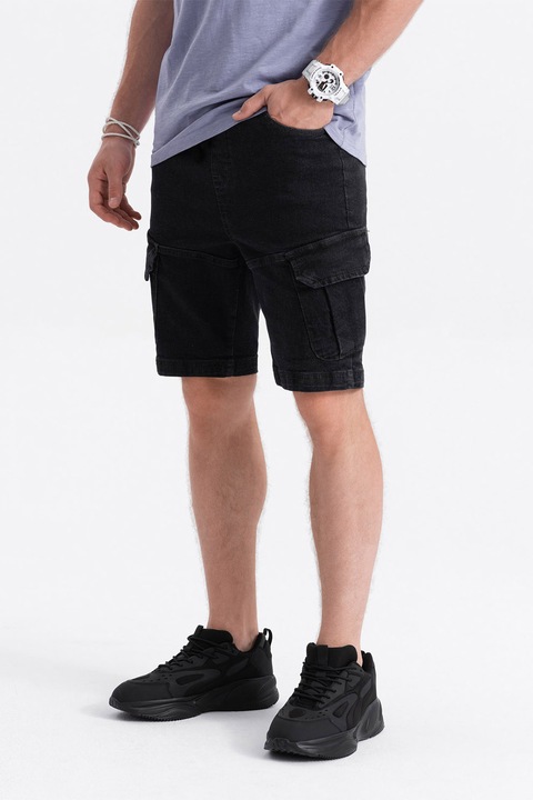 EDOTI, Bermude de denim cu snururi, Gri antracit