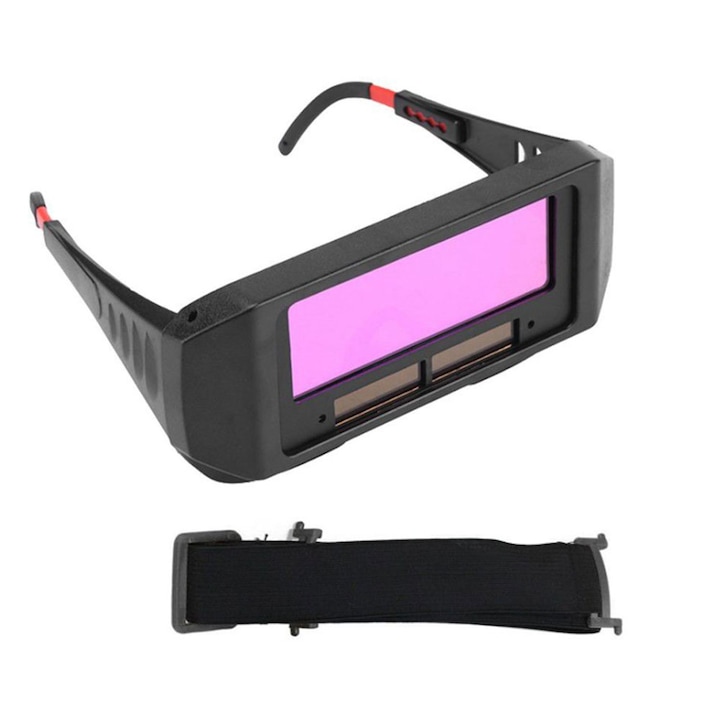 Защитни очила за заваряване GREATON, Автоматично затъмняване, LCD екран с течни кристали, Против прах, вятър, Слънчево зареждане, Черен / Червен