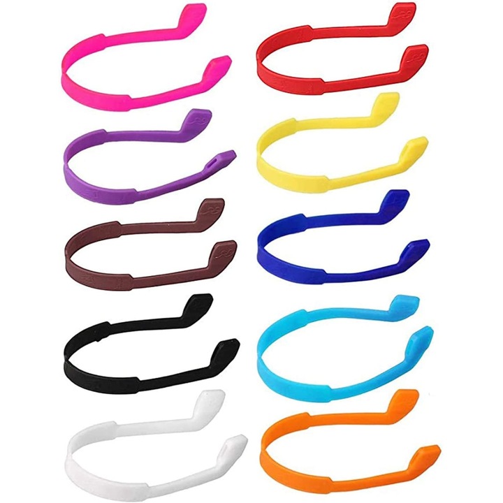 Set 10 curele elastice ochelari, JENUOS®, marime universala, Silicon, Multicolor