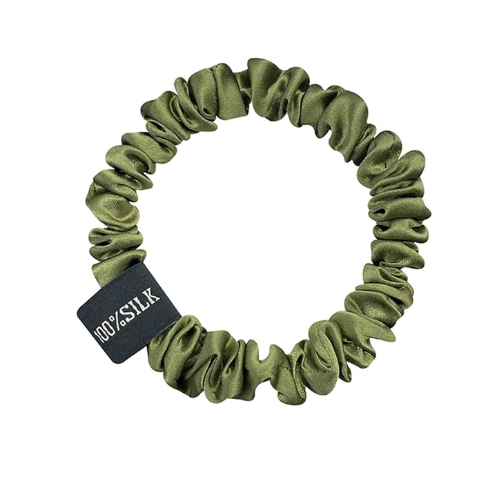 Elastic de par din matase naturala Mulberry (de dud) 100% de culoare kaki