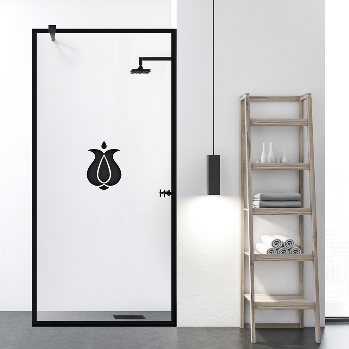 Aqua Roy ® Black 70x195 cm zuhanyfal, fekete Tulipán modell, 8 mm víztiszta biztonsági üveg, vízkő elleni kezeléssel