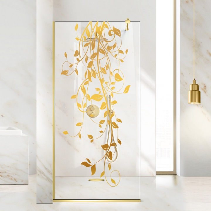 Paravan dus walk-in Aqua Roy® Gold, model Dance auriu, feronerie full inox auriu, sticla 8 mm clara, securizata, anticalcar, 60x195 cm